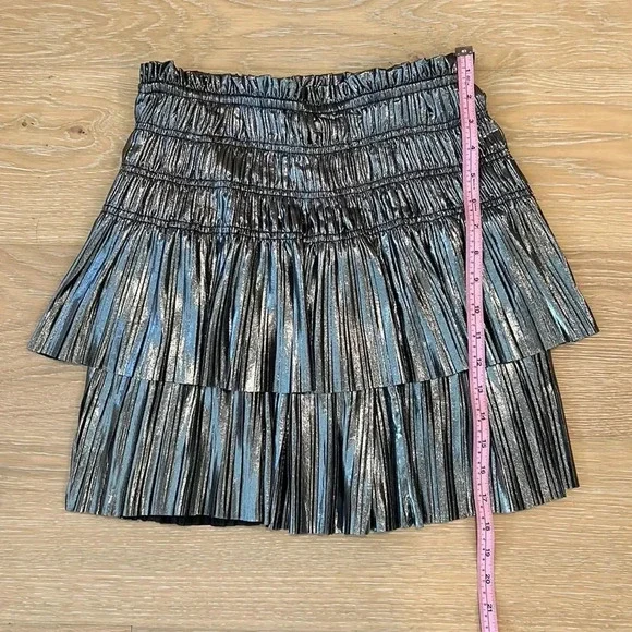 Current Air Anthropologie Metallic Silver Pleated Tiered Skirt Ruffles Small NYE - Picture 11 of 12